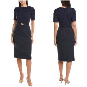 OSCAR DE LA RENTA Lurex Check Tweed Pencil Dress size 14